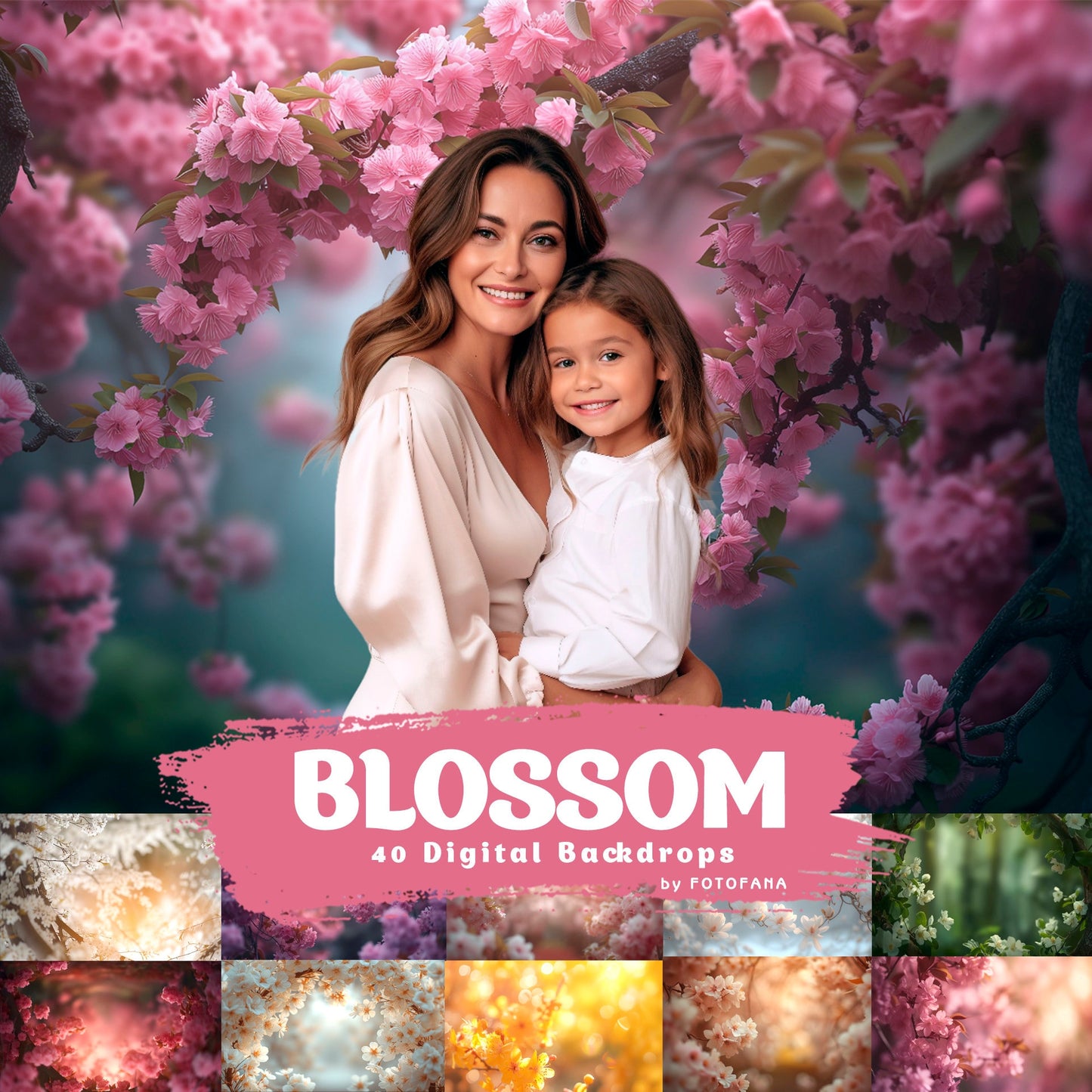 Spring Backdrop Digital Blossom Portrait Photo Editing Photoshop Backgrounds Floral Blooming Pink Branches Blooming Spring Magnolia Backdrop