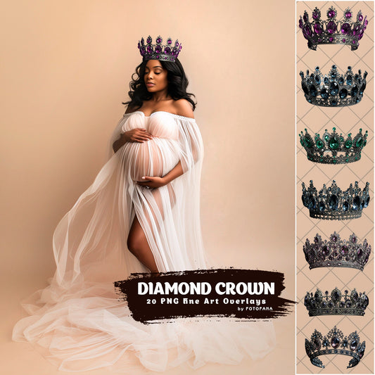 20 Crown Overlays Diamond Crown Tiara Overlays Photoshop Transparent King Overlays Queen Crown Goddess Headpiece Celestial Maternity Overlay