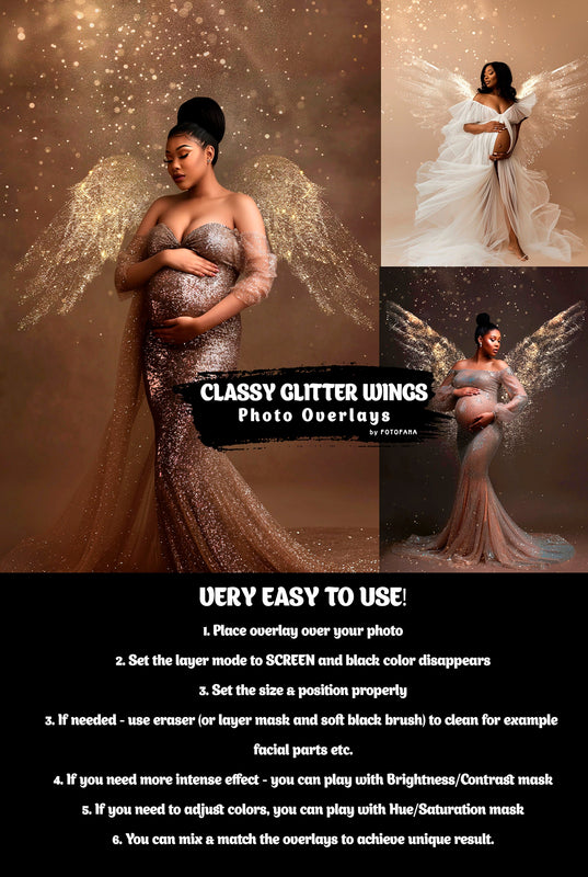 Glitter Wings Overlays Photoshop – Shimmering Angel Wings for Maternity Photoshoots