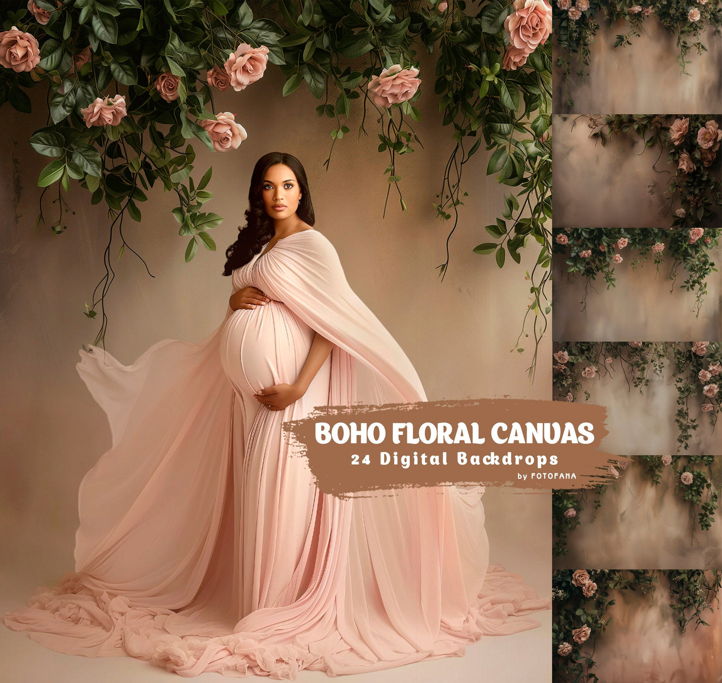 24 Boho Floral Backgrounds Digital Backdrop Overlay Maternity Backdrop Digital Floral Overlays Newborn Studio Backdrop for Photoshop Overlay