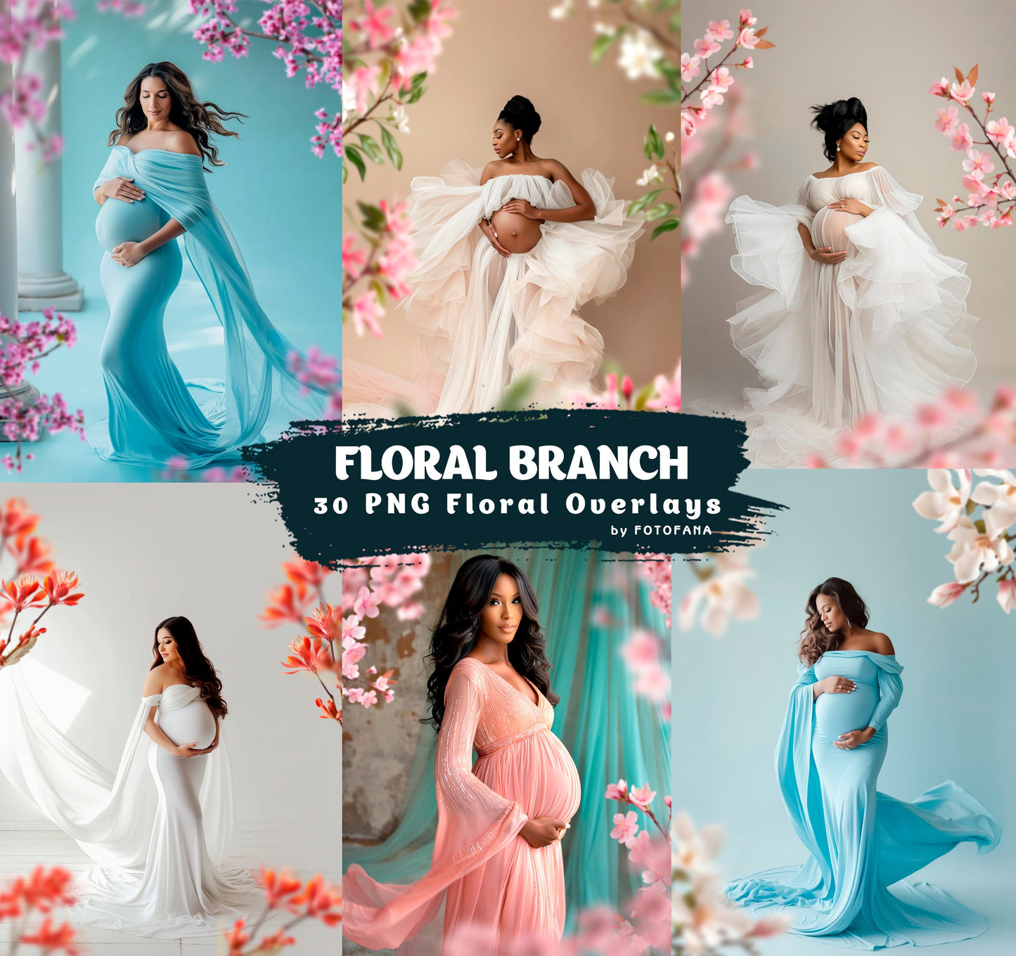 Floral Branch Backdrops Overlays Flower Branch Digital Overlays Maternity Backdrops Overlays Blurred Branch Overlay for Photoshop Composite