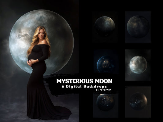 MYSTERIOUS MOON Backdrop Full Moon Overlay Digital Backgrounds For Photography Maternity overlay Photoshop Editing Maternity Backdrop Art