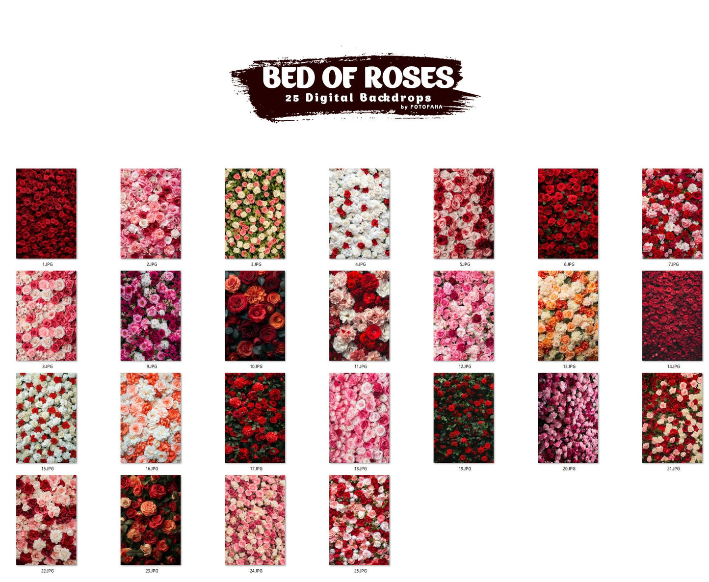 Bed of Roses Digital Backdrop Set Portait Flower Photography Composite Roses Backgrounds Maternity Backdrops Floral Overlay Studio Backdrops