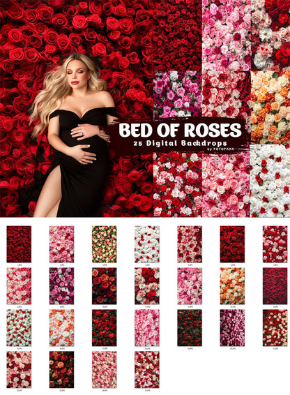 Bed of Roses Digital Backdrop Set Portait Flower Photography Composite Roses Backgrounds Maternity Backdrops Floral Overlay Studio Backdrops