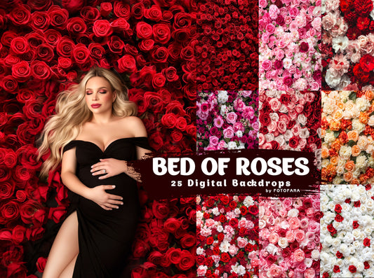 Bed of Roses Digital Backdrop Set Portait Flower Photography Composite Roses Backgrounds Maternity Backdrops Floral Overlay Studio Backdrops