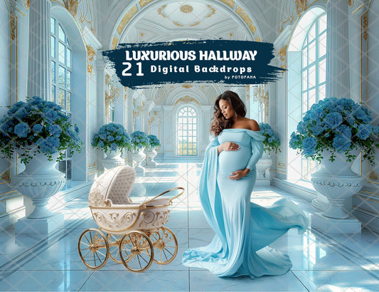 LUXURIOS HALLWAY Digital Backdrops Floral Maternity Backdrop Digital Studio Backdrop for Photoshop Overlays Art Floral Backdrops Newborn