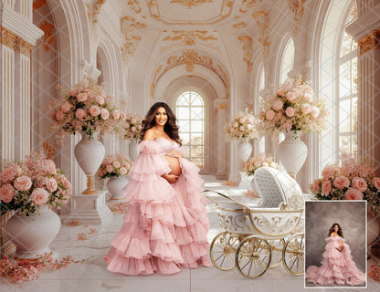 LUXURIOS HALLWAY Digital Backdrops Floral Maternity Backdrop Digital Studio Backdrop for Photoshop Overlays Art Floral Backdrops Newborn