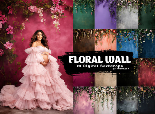 FLORAL WALL Digital Backdrops Floral Overlays Maternity Backdrop Digital Studio Backdrop for Photoshop Overlays Floral Overlays Art Newborn