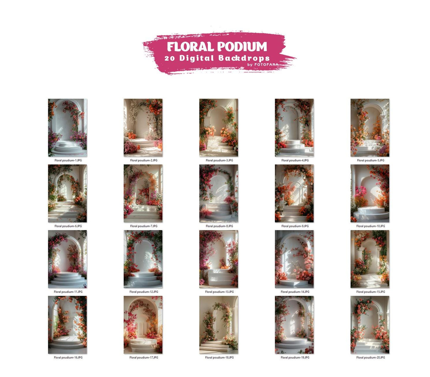 20 FLORAL BACKDROPS PODIUM Digital Backdrop Overlay Maternity Backdrop Floral Overlays Art Newborn Studio Backdrop for Photoshop Overlays