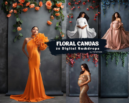 20 FLORAL BACKDROPS Canvas Digital Backdrop Overlay Maternity Backdrop Floral Overlays Art Newborn Studio Backdrop for Photoshop Overlays