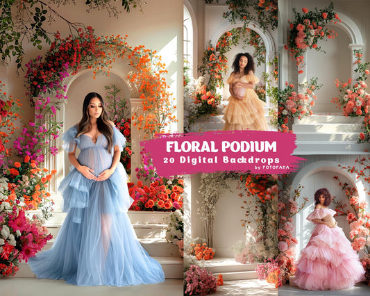 20 FLORAL BACKDROPS PODIUM Digital Backdrop Overlay Maternity Backdrop Floral Overlays Art Newborn Studio Backdrop for Photoshop Overlays