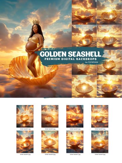 Sunset over sea with golden shell reflections – dreamy digital photo background