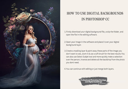 How to use digital backdrops in Photoshop – step-by-step instructions for editing maternity portraits with background overlays