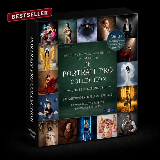 Portrait Pro Collection with 3,500+ digital backgrounds, overlays and effects for professional portrait editing.