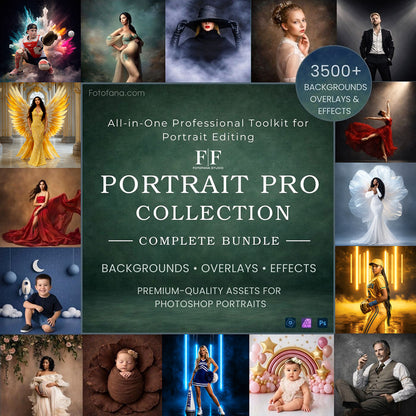Complete portrait photo editing workflow with backgrounds and overlays in Photoshop