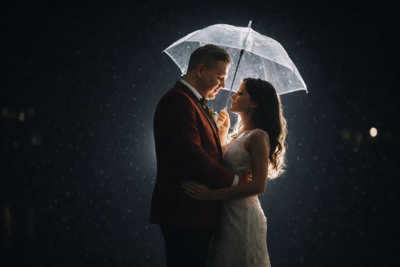 Rain overlay applied to portrait photography photo editing in Photoshop